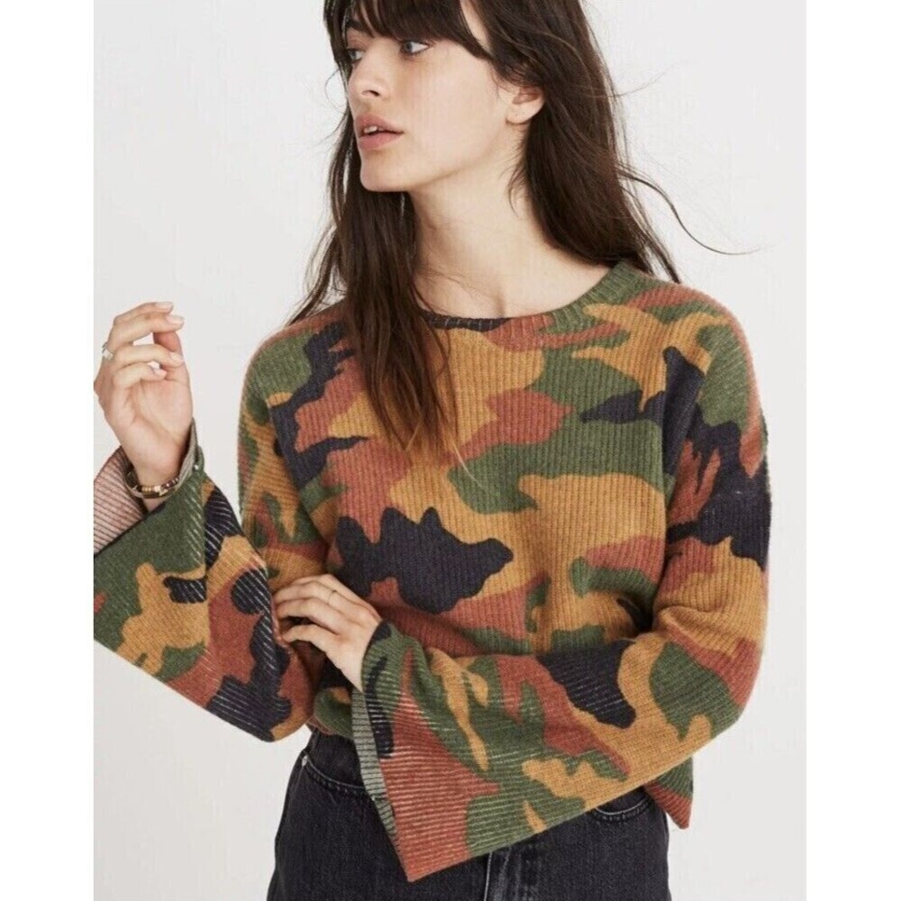 Madewell Cottontail Camo Wide Sleeve Sweater Size Small 100% Merino Wool Rabbit